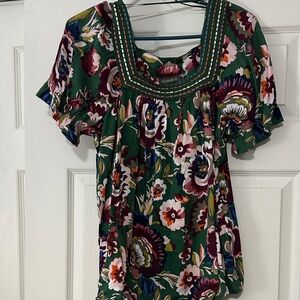 Style & Co. Green Floral Square-Neck Short Sleeve Top